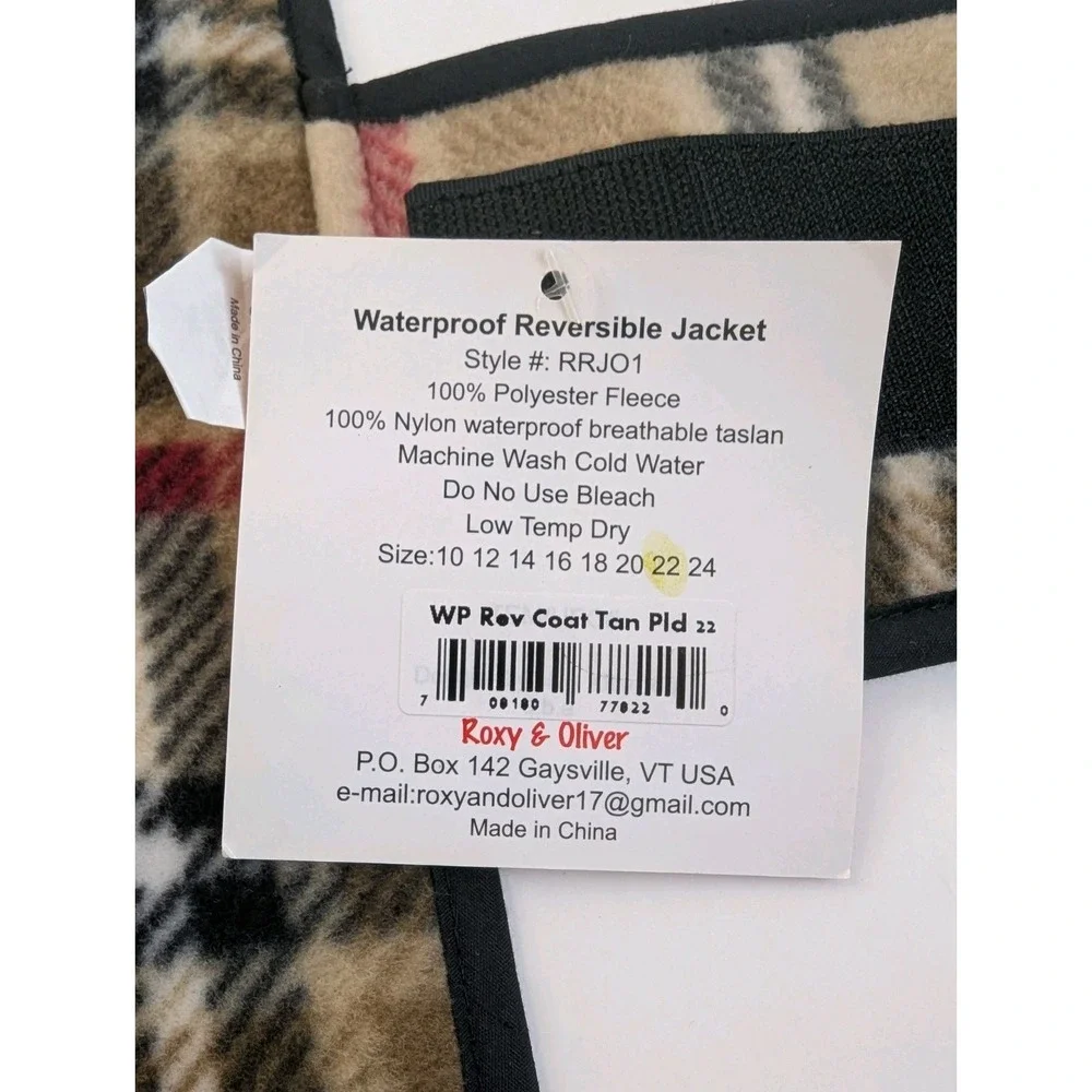 Roxy & Oliver Dog Jacket Coat Sz 22 Waterproof Breathable Reversible Black Tan